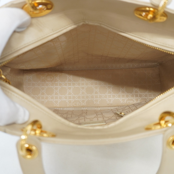 Auth Christian Dior Lady Dior Women's Leather Handbag Beige - Picture 4 of 13
